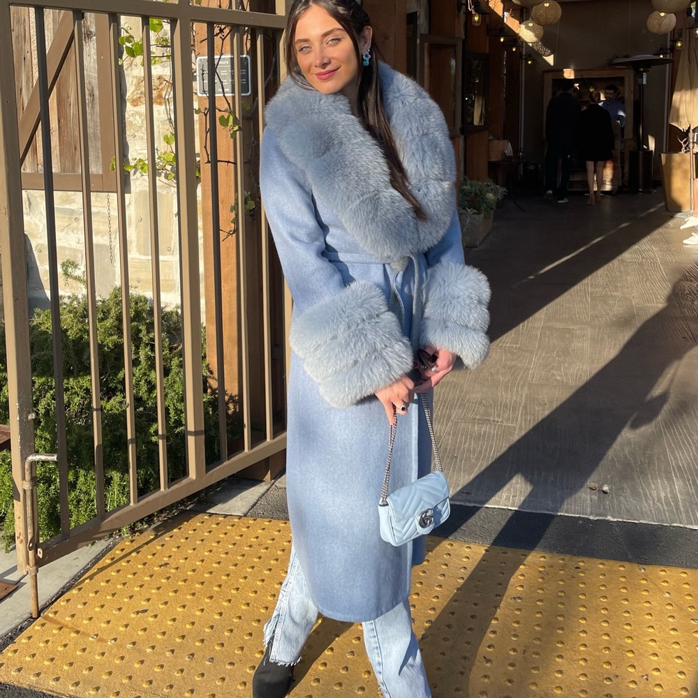 Blue fur coat